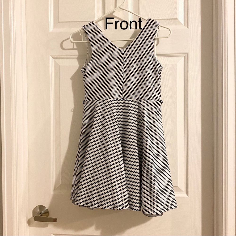 Girl’s White/Navy Stripe Dress